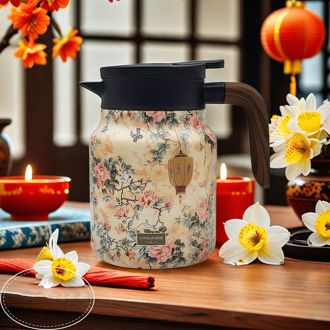 🔥Letzter Tag 49 % Rabatt✨Vintage-Blumenmustertassen-Thermoskanne – Eingebauter Infuser