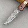 Exquisite Handcrafted Stainless Steel Pocket Knife with Wooden Handle and Damascus Blade