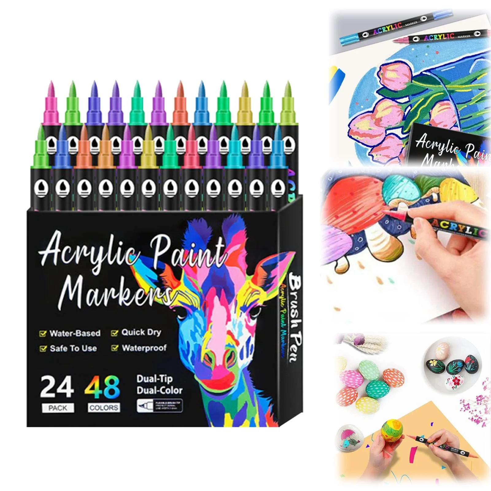 🔥Last Day 49% OFF -48 Colors Acrylic Paint Markers, Dual Tip Drawing Marker Pen