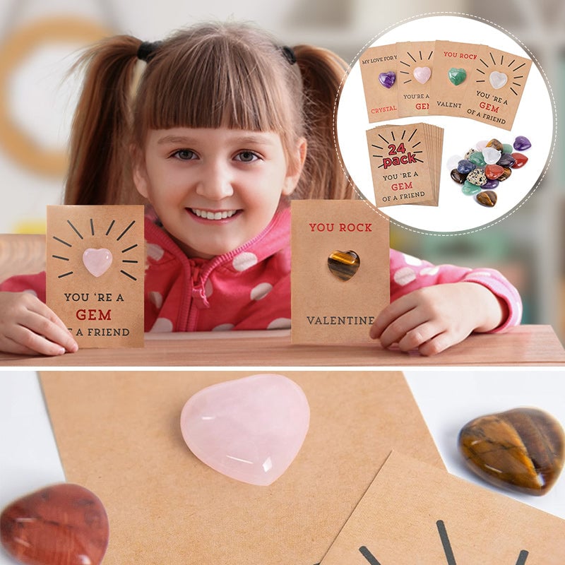 🎁24 Pack Valentines Cards with Heart-Shape Crystals