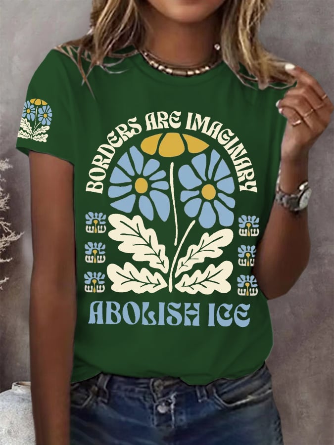 Women's Abolish ICE Print Round Neck T-Shirt