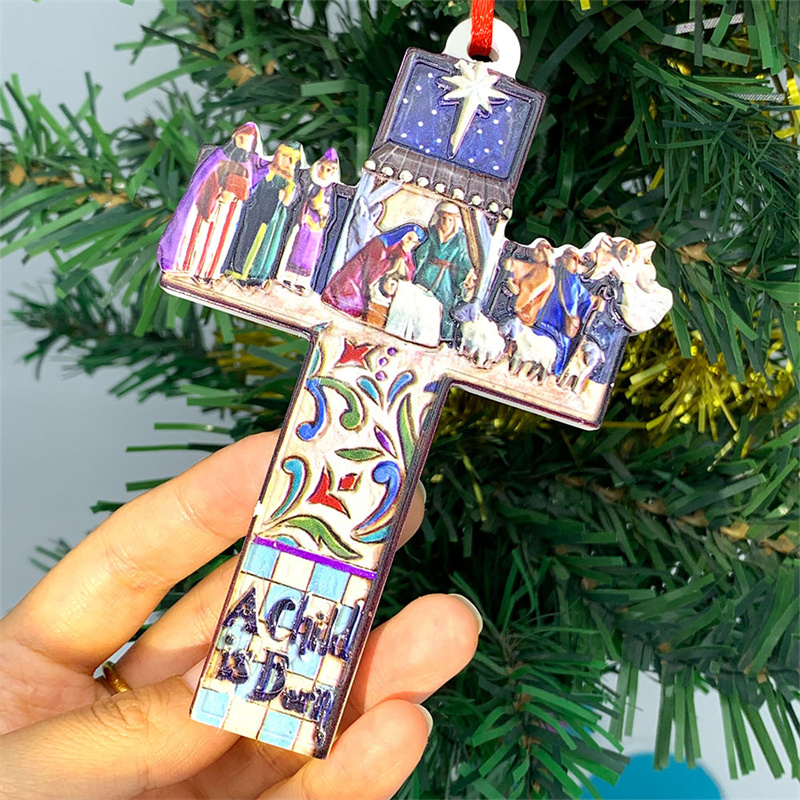 Nativity Cross Hanging Ornament