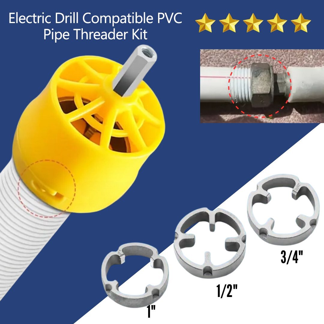 🔥LAST DAY 49% OFF - Electric Drill Compatible PVC Pipe Threader Kit with Various Die Sizes