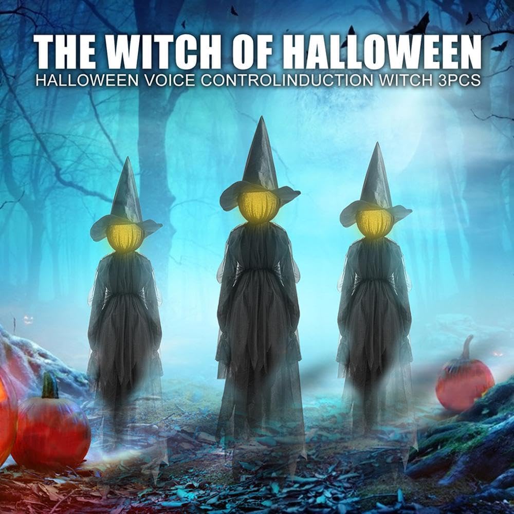🔥Limited time offer 49%👍3 Pcs LED Halloween Black Witches with Hats Stakes,🎁Halloween Gift