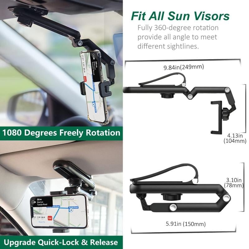 🎁Last Day Sale - 70% OFF🎉1080° Multi-function Sun Visor Universal 360 Degree Rotating Phone Holder Suitable for Any Scene Car Holder