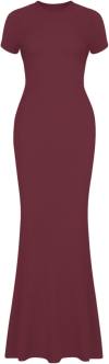 REORIA Women's Basic Summer Casual Lounge Long Dress Elegant Short Sleeve Crew Neck Bodycon Maxi Dresses