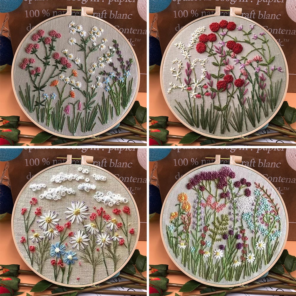 🎁Perfect Gift - 🔥Handmade Embroidery Hoop Flower Kit for Beginner