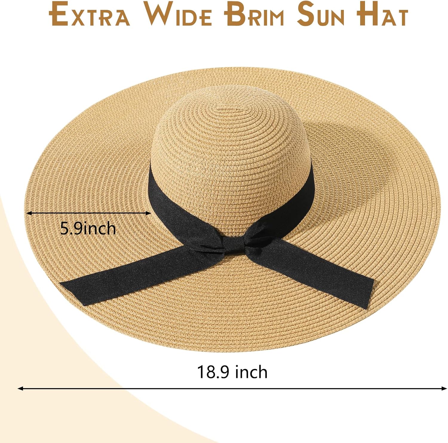 Beach Hat for Women, Wide Brim Sun Straw Hat for Women, Sun Hat Womens UPF 50+ UV Protection, Floppy Foldable Summer Hat