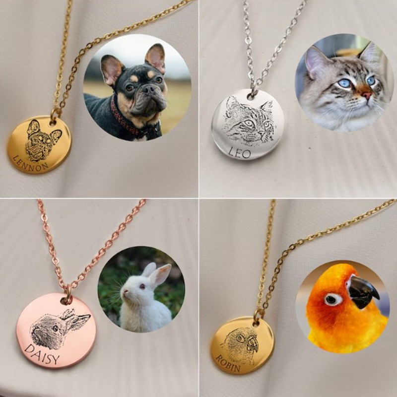 10/10 Handmade Custom Pet Portrait Engraved Photo Necklace