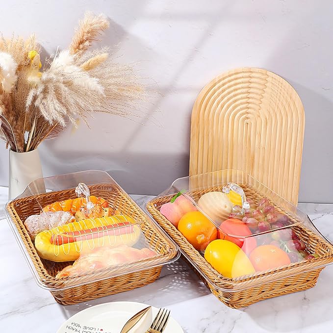 🔥Last Day Promotion 70% OFF🔥Handwoven Rattan Style Bread Basket with Clear Acrylic Lid