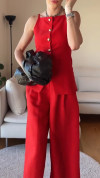 Ladies' Spaghetti Strap Buckle Top+pants Casual Temperament Set