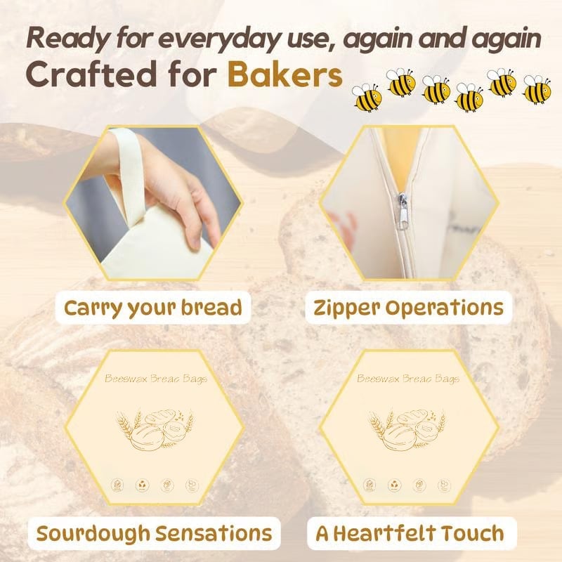 🍂TikTok Fall Sale🍞Wide Zipper Access Cotton & Beeswax Bread Bags for Sourdough✨
