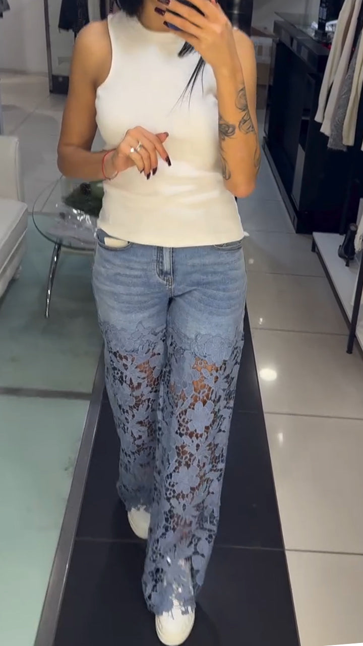 Women's Hollow Print Jeans