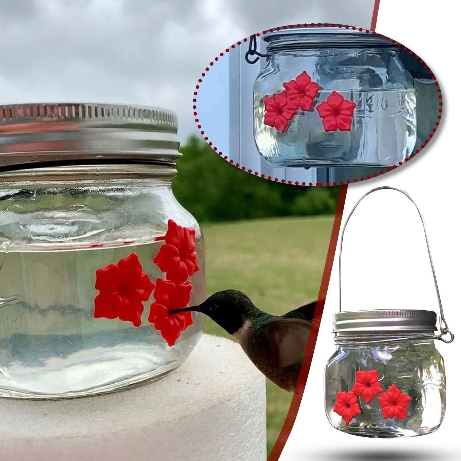 (Last Day Promotion - 50% OFF) Beautiful Mason Jar Hummingbird Feeder w/Three Ports, Buy 4 Get Extra 20% OFF NOW