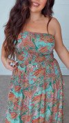 Ladies' Strapless Printed Hollow Out Dress+denim Cardigan Set