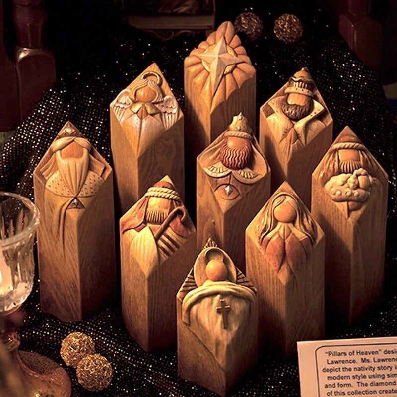 🎉Christmas Hot Sale🎁Heaven Pillar Statues,9pcs Heaven Nativity Tree Pillar Statues