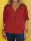 Women Chiffon Half-zip Short-sleeved Casual Shirt & Top