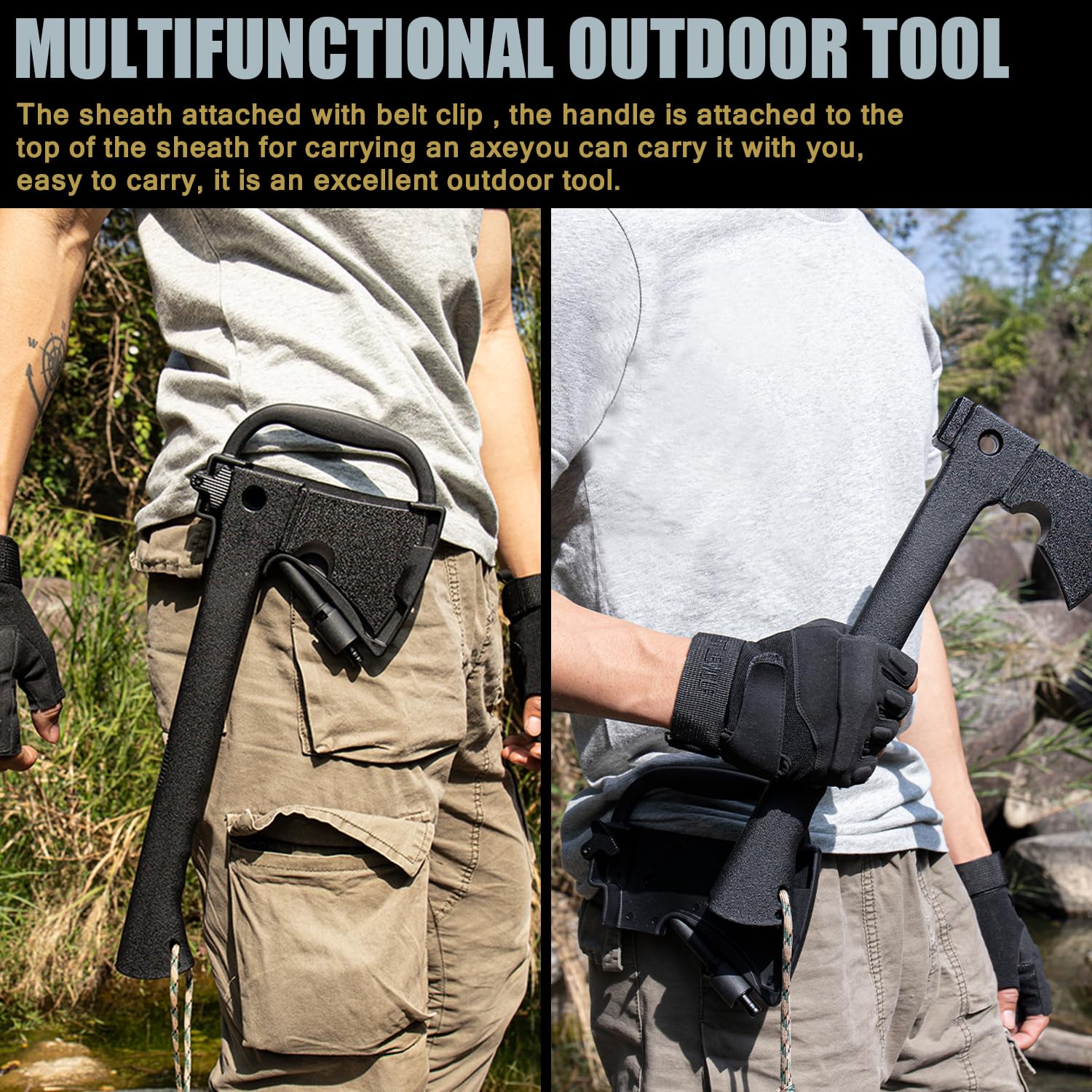Multi-Purpose Axe for Outdoor Camping with Sheath and Survival Gear