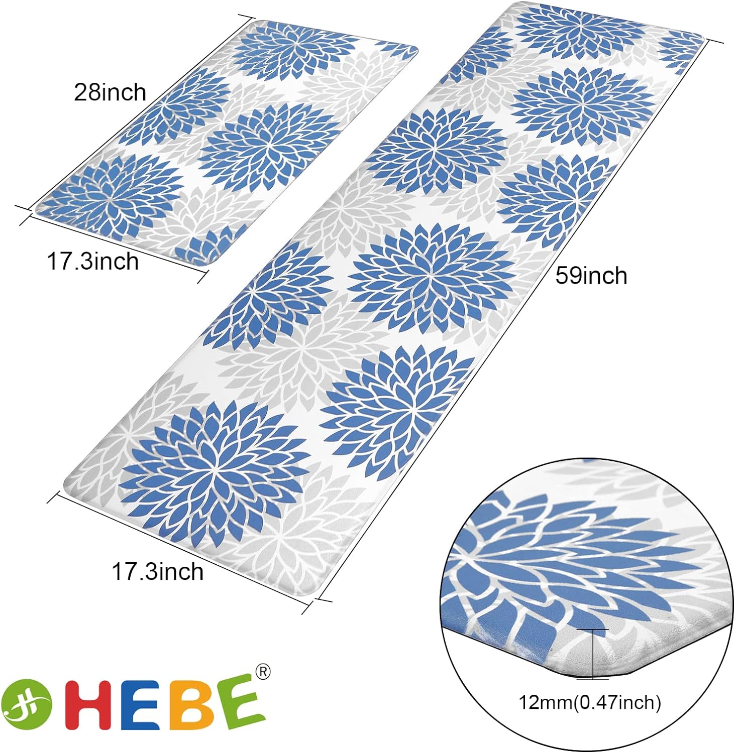 HEBE Anti Fatigue Kitchen Rug Sets 2 Piece Non Slip Kitchen Mats for Floor Cushioned Kitchen Rugs and Mats Waterproof Comfort Standing Mat Runner for Kitchen,Home Office,Sink,Laundry