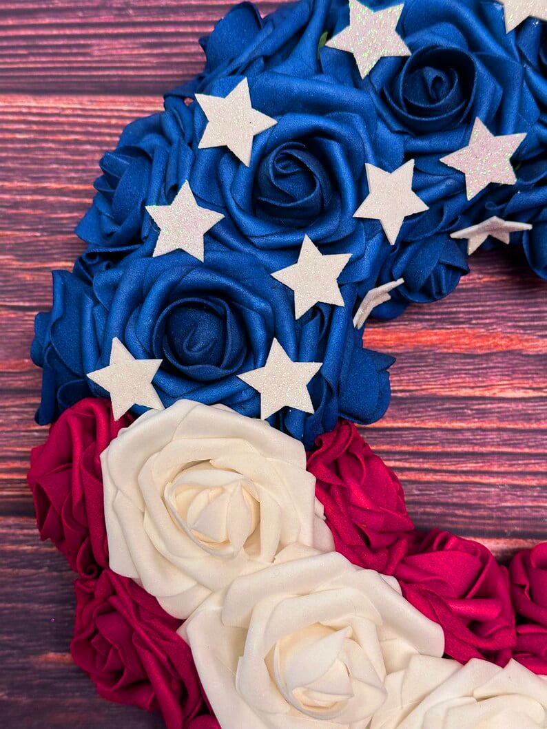 Handmade Red White and Blue Roses Patriot Wreath - Limited Edition