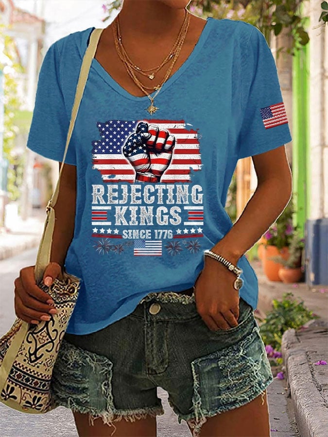 Women's Rejecting Kings Since 1776 Print Short Sleeve T-Shirt