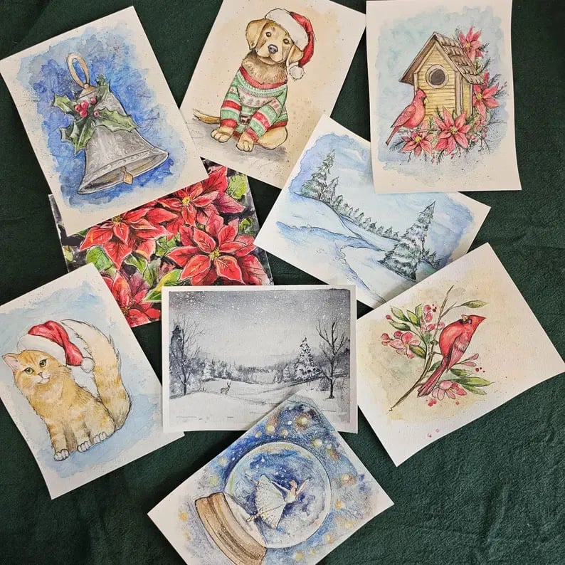 🎨Advent Calendar 24 Envelopes Watercolor Christmas Set