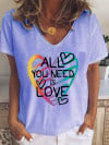 Wish love letter printed casual loose V-neck short sleeve T-shirt women