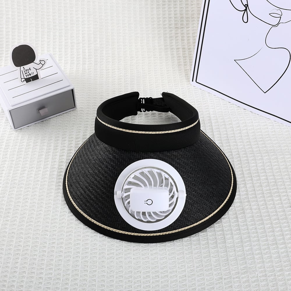 🎁TikTok Last Day Sale - 70% OFF🔥Sun hat with fan, hollow top, large brim, three-level adjustable