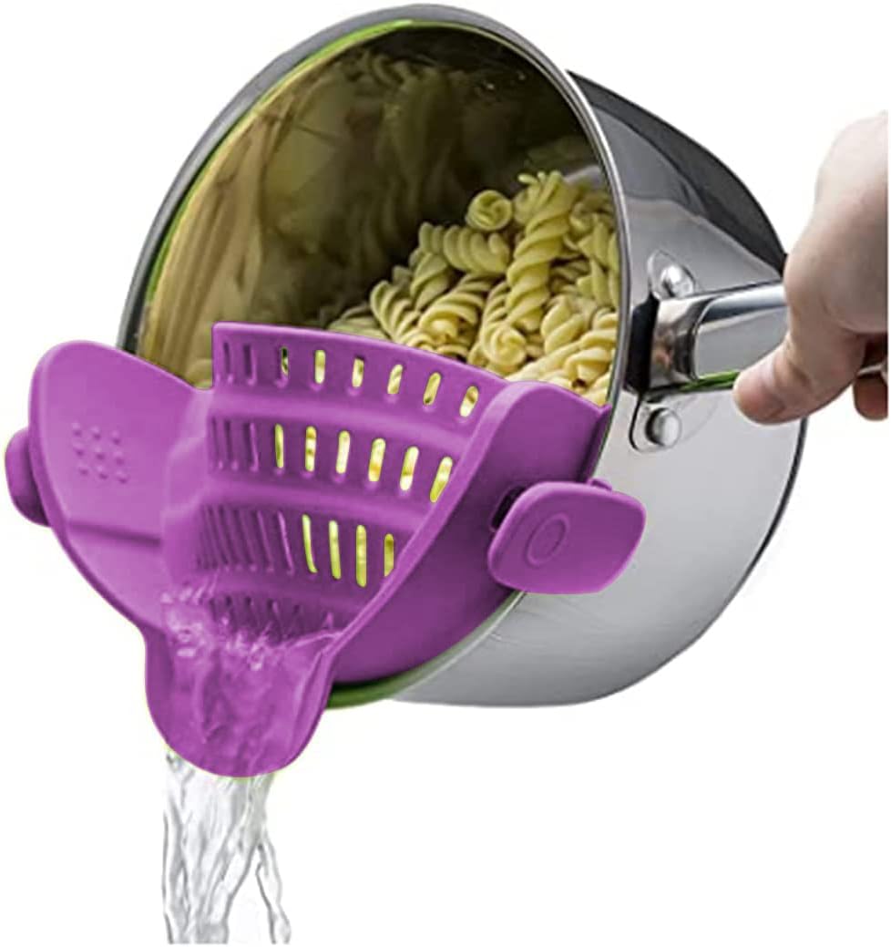 Kitchen Gizmo Snap N' Strain - Silicone Clip-On Colander, Heat Resistant Drainer for Vegetables and Pasta Noodles, Kitchen Gadgets for Bowl, Pots, and Pans - Essential Home Cooking Tools - Grey