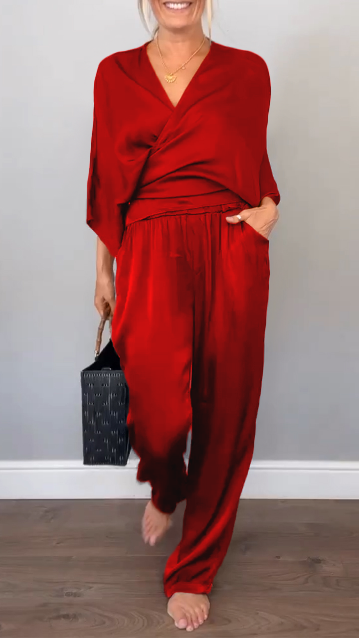 Women's V-neck Casual Comfortable Satin Suit