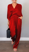 Women's V-neck Casual Comfortable Satin Suit