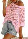 🎁2025 New Hot Sale 70% OFF🎉Womens Summer Scoop Neck Short Sleeve Sweater Casual Crochet Hollow Out Knit Tops Pullover Shirts Beach Coverup
