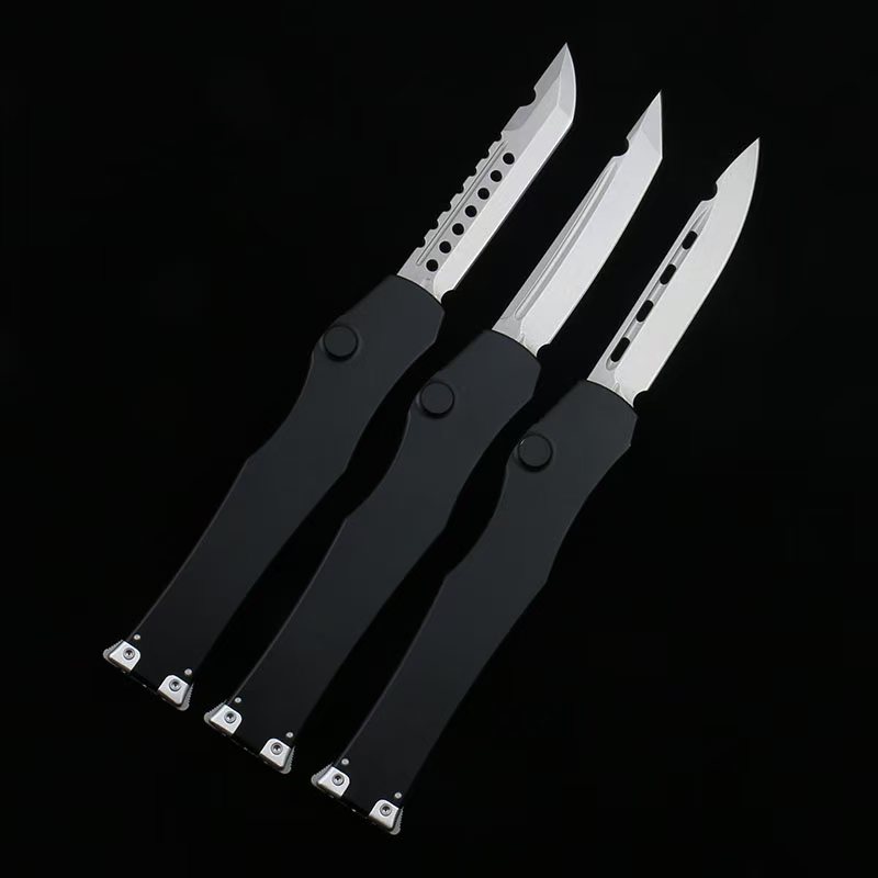 OTF micro-tech black handle Halo 6 lever straight jump knife