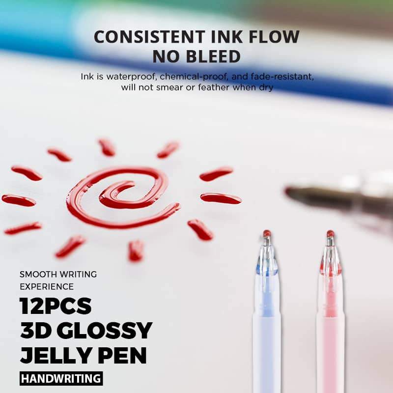 3D Glossy Jelly Ink Pen (12Pcs /pack)