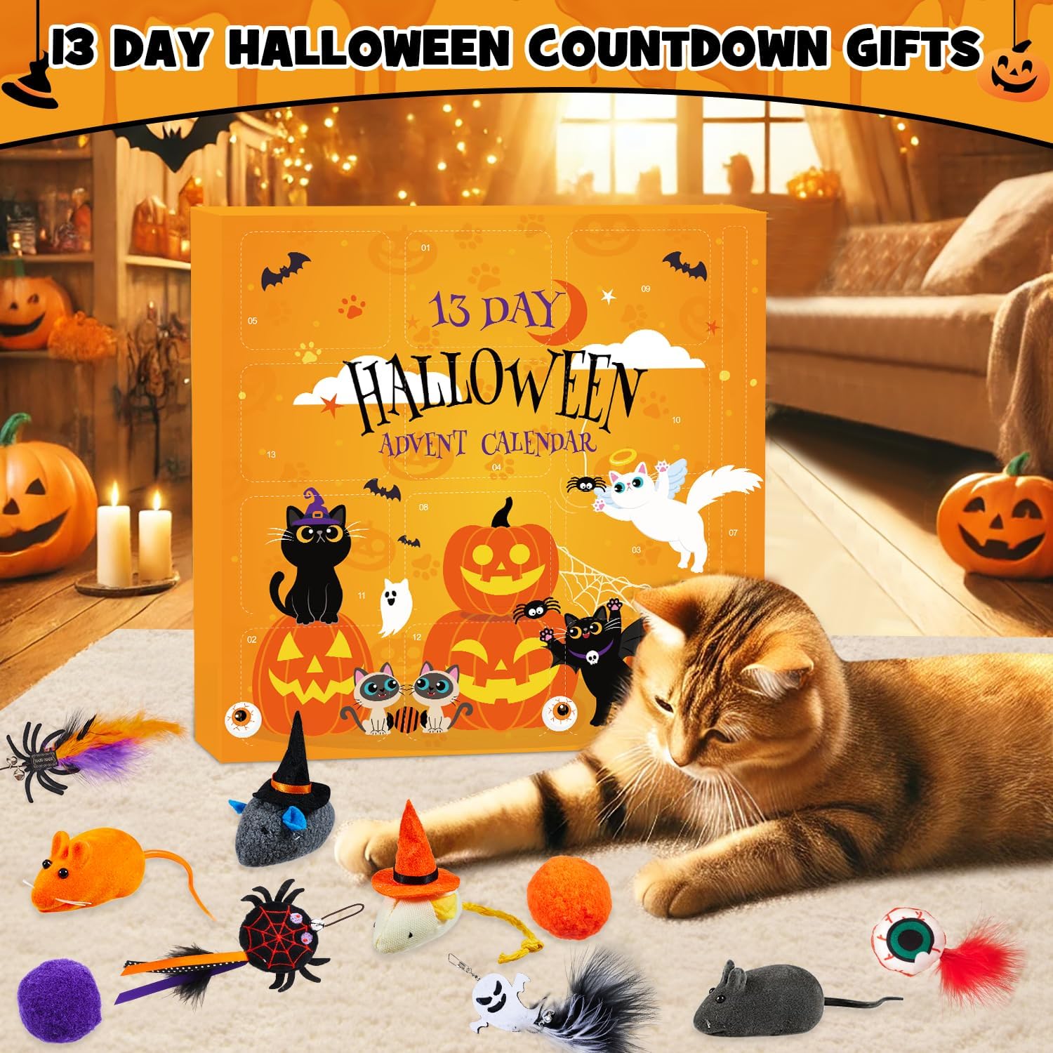 🔥HOT SALE-Spooktacular 13-Day Halloween Countdown for Your Feline!