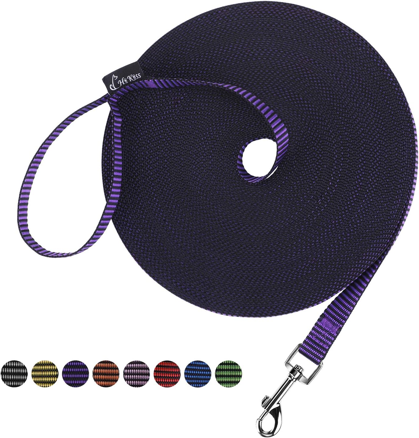 Hi Kiss Dog/Puppy Obedience Recall Training Agility Lead - 15ft 20ft 30ft 50ft 100ft Training Leash - Great for Play, Camping, or Backyard - Black 30ft