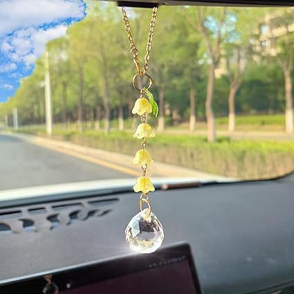 🔥 50% OFF - Last Chance! 🔥Cute lily of the valley creative crystal pendant diy glass flower pendant bag car pendant，Bedroom, office and balcony can be decorated