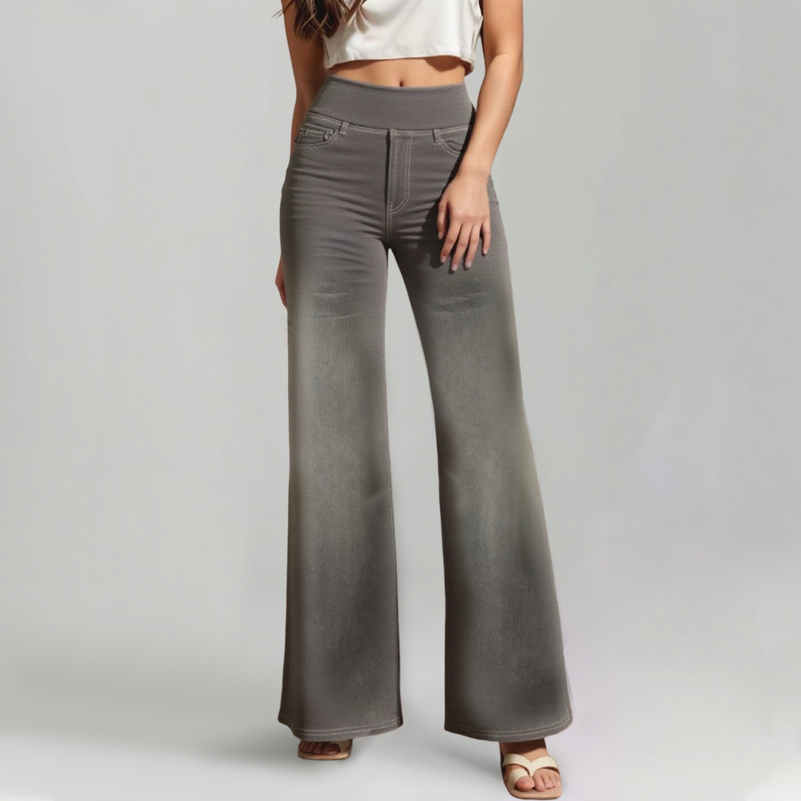 Damen Hochtaillierte, Gewaschene, Weite Baggy-Strickjeans mit Stretch und Mehreren Taschen – Bequeme Freizeit-Denim💥Kostenloser Versand