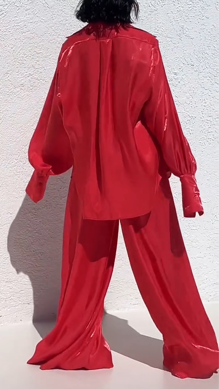 Women's V-neck Lapel Shiny Fabric Fashion Casual Suit