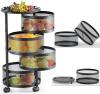 HOYRR Rotating Storage Rack for Kitchen, 4 Tier Fruit and Vegetable Storage for Kitchen Rotating Storage Rack with Wheels,Kitchen Storage Cart Space Saver Potatoes Storage Fruit Basket, Black