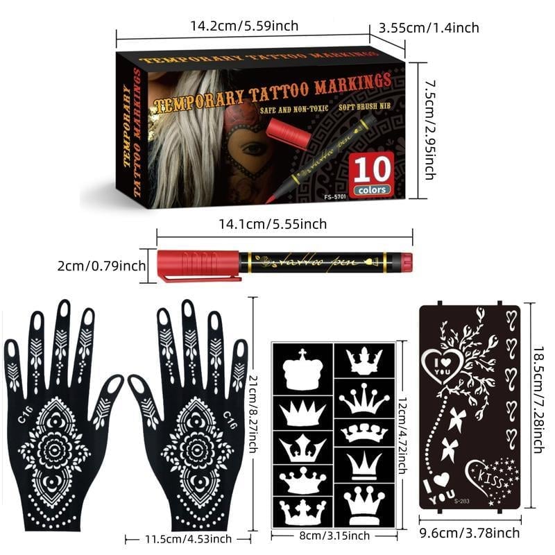 💥Temporary Tattoo Markers Set-10-Color Body Art Pens🌈