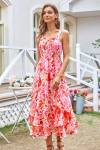 GRACE KARIN Women's 2024 Summer Floral Boho Dress Square Neck Strapped Swing A Line Beach Long Maxi Dress