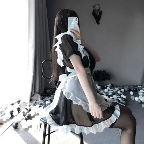 Cute anime maid cosplay costume outfit wit apron & tie PPF0290