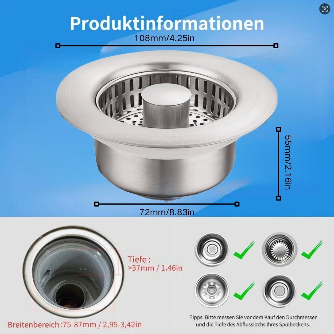 🔥Letzter Tag 49% Rabatt✨Premium 3‑in‑1 Abflusssieb (100 % 304 Edelstahl)