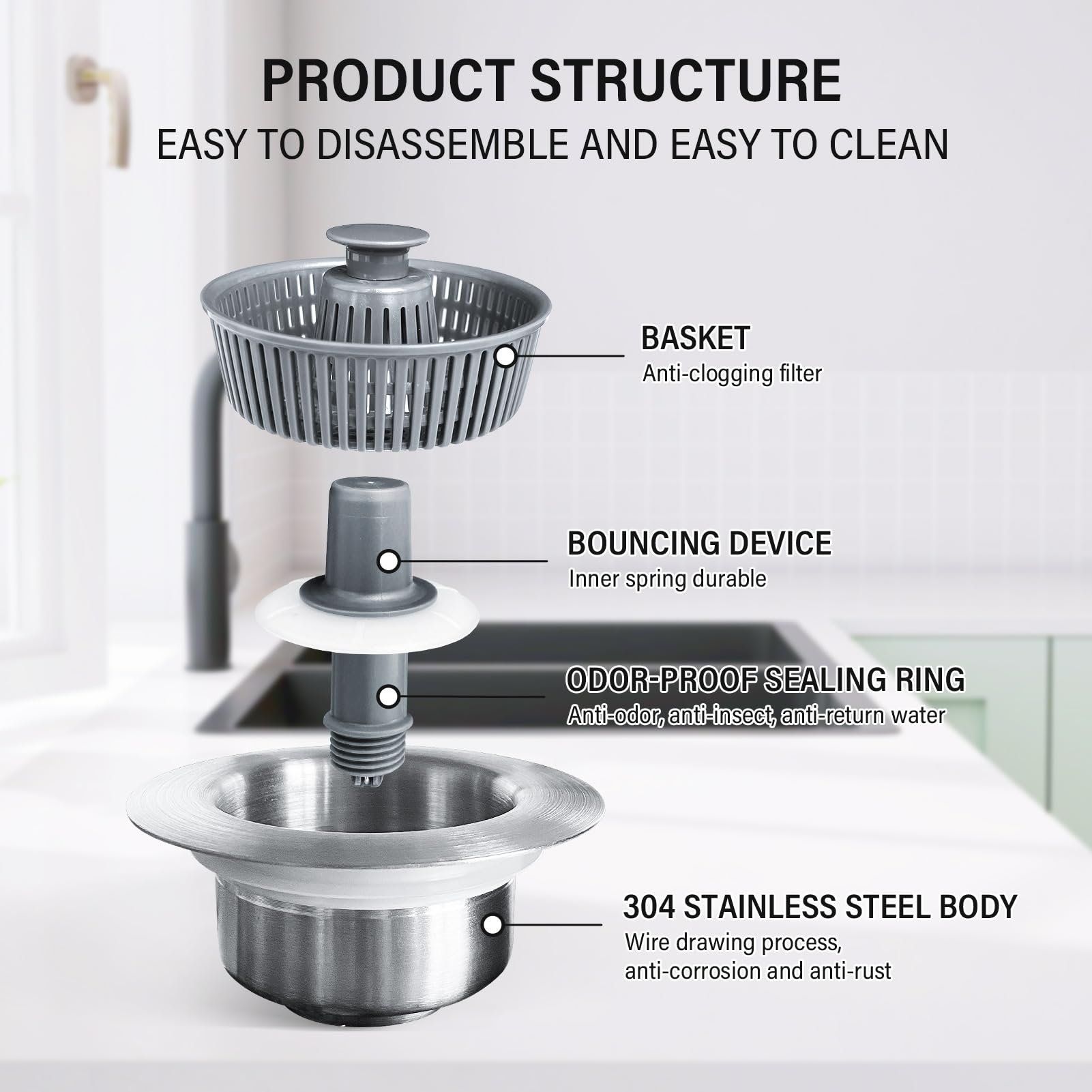 New Upgraded Sink Bounce Core Drain Strainer