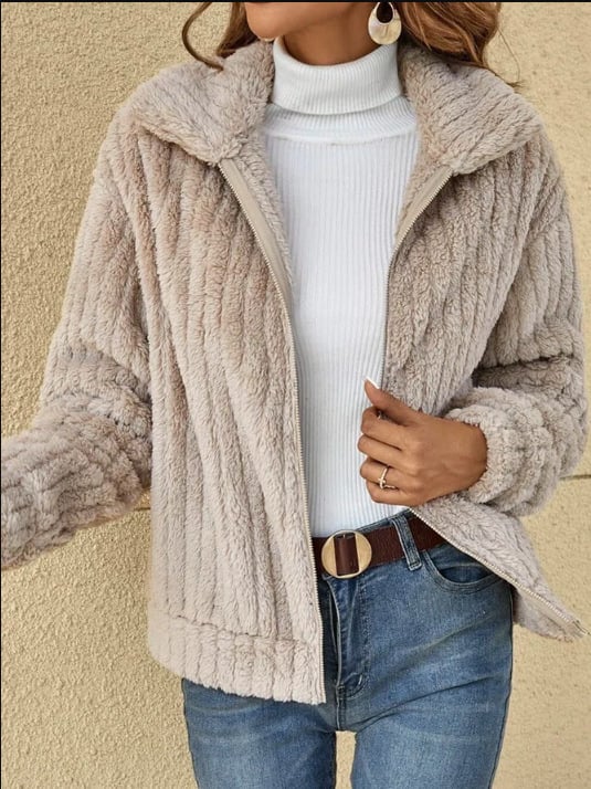 🔥LAST DAY 50%OFF🔥-- Short Jacket Lapel Zipper Winter Coat Warm Plush Fleece Zipper Casual Coat Top,BUY 2 FREE SHIPPING