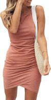 BTFBM Women 2024 Summer Sleeveless Tank Dresses Crew Neck Slim Fit Short Casual Ruched Bodycon Party Club Mini Dress