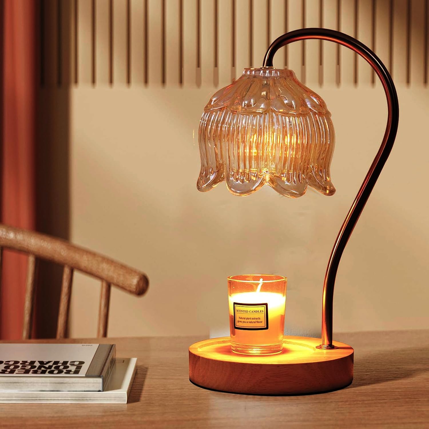 GEEZO Fragrance Candle Warmer Lamp with 2 Bulbs Electric Candle Warmer with Timer & Dimmer for Home Decor