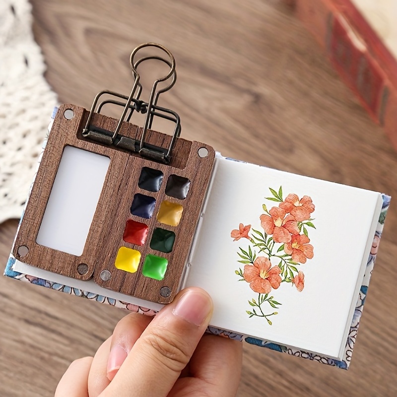 🔥Last Day Promotion - 50% OFF🎁Mini Paint Box Outdoor Sketching Portable Paint Dispenser Box 8 Compartments Walnut Paint Box🌈