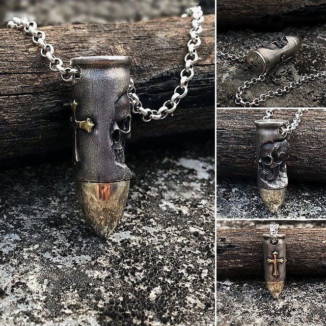 💀✝Holy Buyble BULLET SKULL NECKLACE